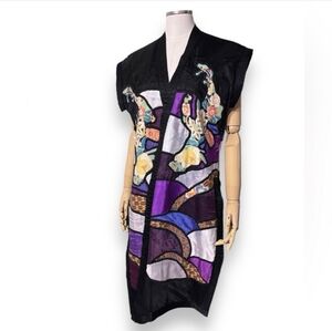 VINTAGE Stained Glass Patchwork Embroidered Sleeveless Kimono Robe Vest